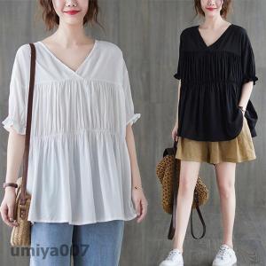 Tシャツ レディース 半袖 カットソー 大きいサイズ 薄手 トップス ゆったり 体型カバー 上着 夏服 着痩せ 無地 可愛い おしゃれ 春コーデ