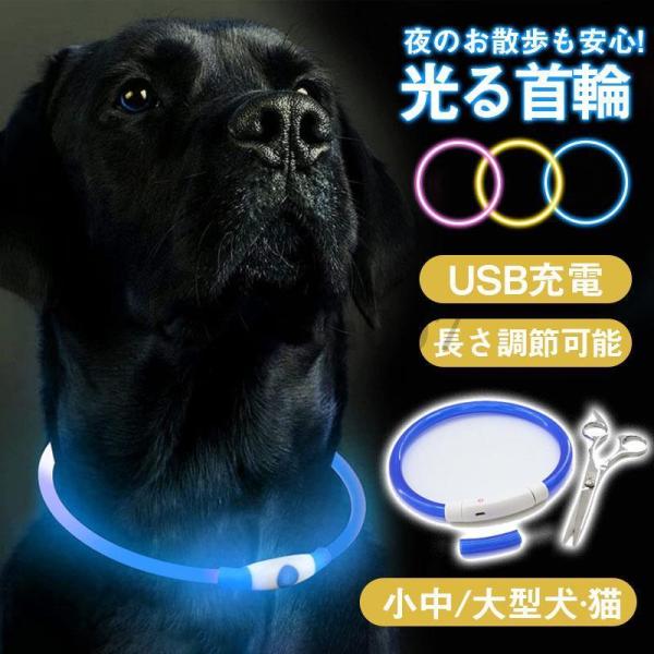 犬 首輪 光る カラー ペット 猫 USB充電式 サイズ調整 LED ライト 光 点灯 点滅 蛍光 ...