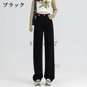 デニムパンツ 裏起毛 レディース デニム ワイ...の詳細画像4