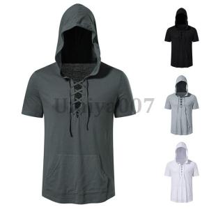 パーカー Tシャツ メンズ フード付き 半袖 半袖Tシャツ 半袖パーカー プルオーバー トップス 無地 快適 通気性 軽量 おしゃれ カジュアル