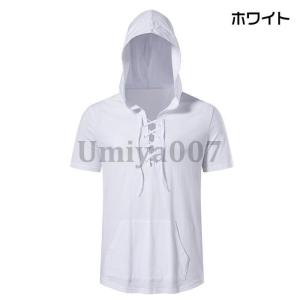 パーカー Tシャツ メンズ フード付き 半袖 ...の詳細画像1