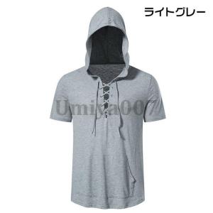 パーカー Tシャツ メンズ フード付き 半袖 ...の詳細画像2