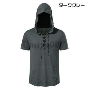 パーカー Tシャツ メンズ フード付き 半袖 ...の詳細画像3