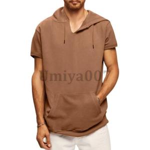 パーカー 半袖 夏 Tシャツ フード付き ゆっ...の詳細画像5