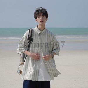 ストライプシャツ メンズ 半袖シャツ トップス 開襟シャツ メンズシャツ カジュアルシャツ 夏 オシャレ カジュアル 紳士 メンズフ