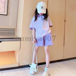 子供服 セットアップ キッズ 半袖 女の子 ブラウス 春秋 上下セット トップス poloシャツ パンツ ショートパンツ カジュアル 110 120 130 140 150 160 170