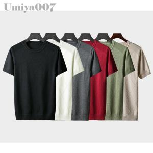 サマーニット メンズ 半袖 ニット ニットTシ...の詳細画像3
