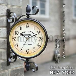 掛け時計 ウォールクロック アンティーク 両面 ブロンズ 幅39cm