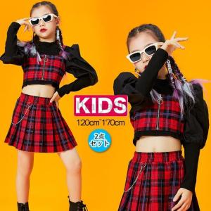 キッズ ダンス衣装 セットアップ 韓国チェック柄 トップス スカート ジャズダンス へそ出し 韓国 子供服 練習着 応援団 チアガール 発表会 おしゃれ｜umiya007