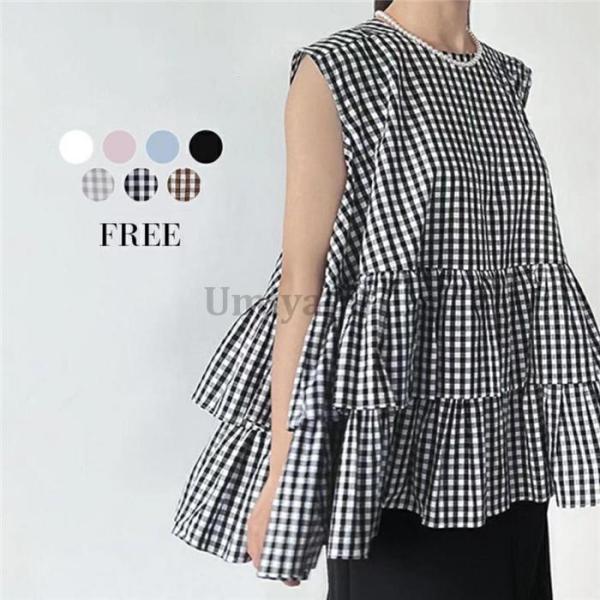 ブラウス トップス レディース ノースリーブ フレア 体型カバー オフィス カジュアル きれいめ お...