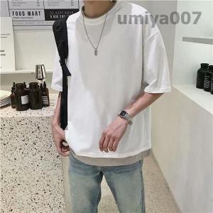 Tシャツ メンズ 夏物 半袖 五分袖 フェイク...の詳細画像1