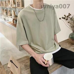 Tシャツ メンズ 夏物 半袖 五分袖 フェイク...の詳細画像2