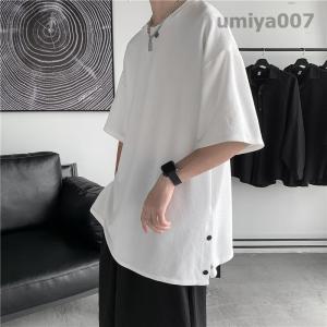 半袖パーカー メンズ 夏物 サイトスリットボタ...の詳細画像1