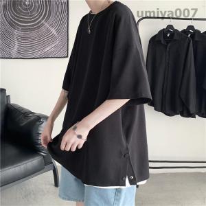 半袖パーカー メンズ 夏物 サイトスリットボタ...の詳細画像2