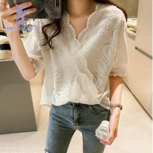 ブラウス シャツ 夏 半袖 Vネック レディー...の詳細画像1