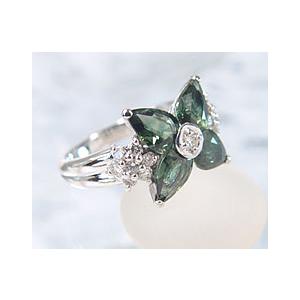 K18WG グリーンサファイア ダイヤモンド リング 指輪 9月誕生石  