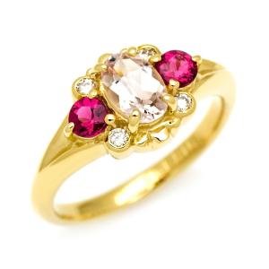 K18 モルガナイト × ルベライト ダイヤモンド リング 指輪 magia 4月誕生石 アクセサリー
