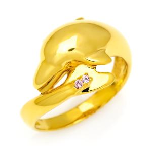 SV925 ピンクキュービックジルコニア ドルフィン 指輪 リング 
