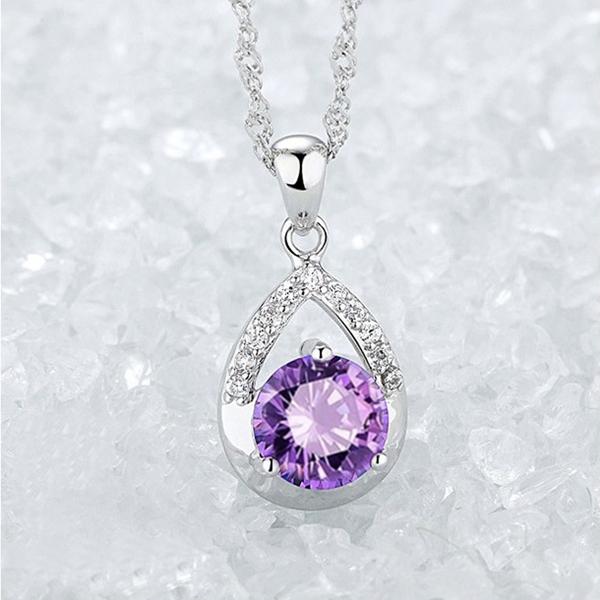 天使の涙 ネックレス レディース  アメジスト 紫水晶 1.88ct 大粒 プラチナ仕上げ