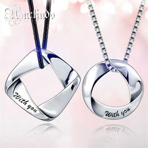 2wayネックレス with you あなたと ペア プラチナ仕上げ ジュエリー 黒革紐ギフト ペア