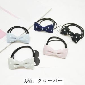 5柄 5色 ミニ リボン ヘアゴム 3連 チャ...の詳細画像2