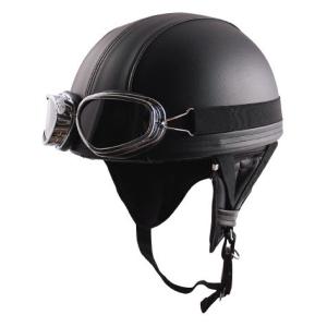 ゴーグル付 ビンテージ ヘルメット レザー ブラック