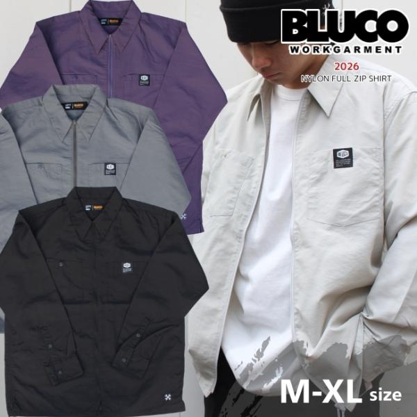 BLUCO ブルコ ナイロンフルジップシャツ ワークシャツ メンズ 長袖シャツ ナイロンブラウス 送...