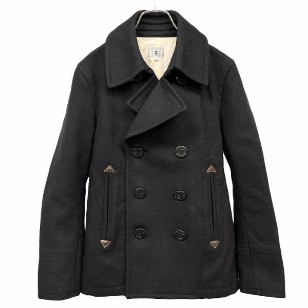 TK ピーコート Pコート タイトフィット 裏地付き 硬めの生地感 ボタン留め 無地 長袖 毛×ポリ...