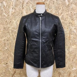 y□ユニクロ/UNIQLO フェイクレザー襟付き Sライダースジャケット□黒