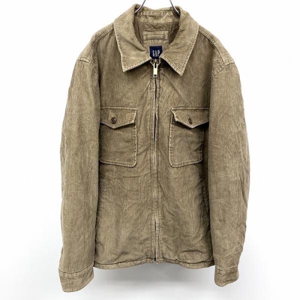 GAP ギャップ L メンズ 男性 薄手の中綿 コーデュロイ ジップジャケット 無地 内ポケット×２...