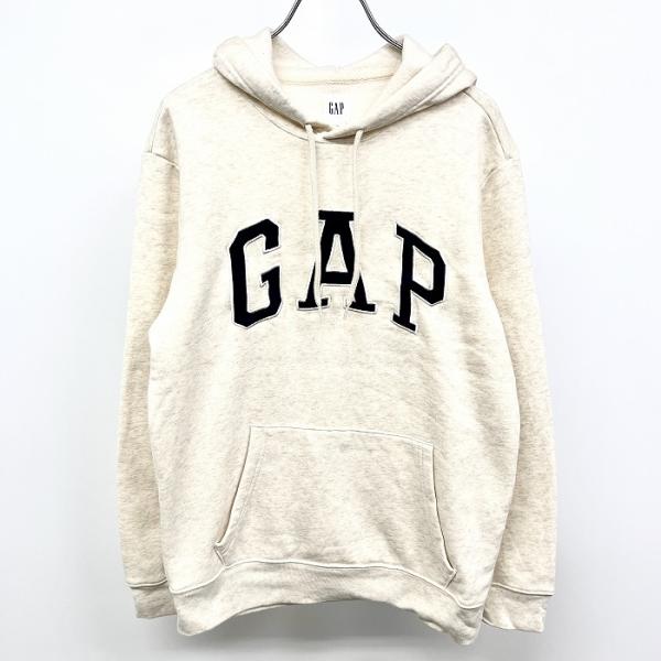 GAP スウェット プルオーバーパーカー 裏起毛 長袖 XS ナチュラルヘザーオフホワイト系(グレー...