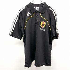 adidas アディダス L メンズ 男性 サッカー ポロシャツ KIRIN キリン JFA ロゴプリント 半袖 ポリ100% ブラック×イエロー×ホワイト 黒｜undo-rowa