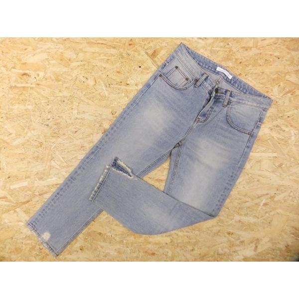 CHARLOTTE SAYS ジップフライ クラッシュ加工 デニム パンツ ジーンズ Mサイズ ブル...