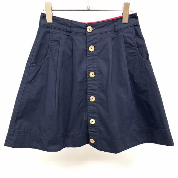 プチバトー PETIT BATEAU フレアスカート ひざ丈 フロントボタン留め 裏地無し 2タック...