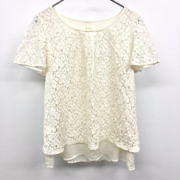 グローブ grove 薄手 花柄レーストップス プルオーバー 裏地付き フレンチスリーブ 半袖 綿×...