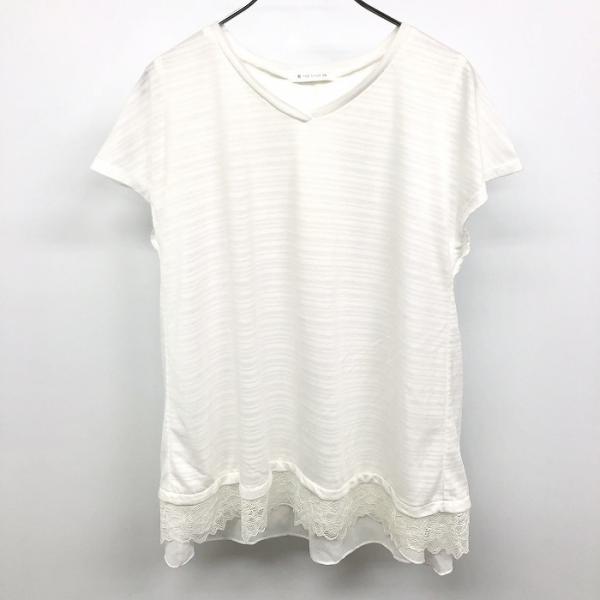 THE SHOP TK 薄手 透け感 花柄裾レース プルオーバートップス 内側がシフォンノースリーブ...