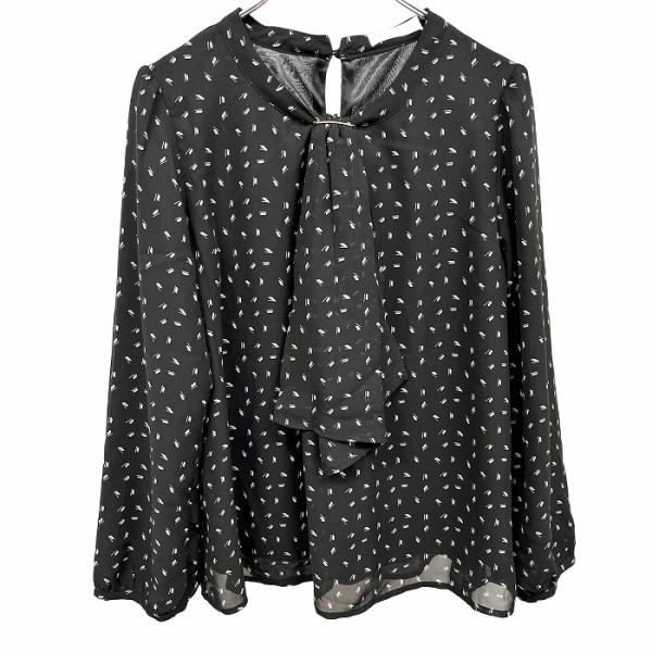 DRESKIP スカーフネック プルオーバー シフォントップス シャツ 長袖 総柄 薄手 裏地付き ...