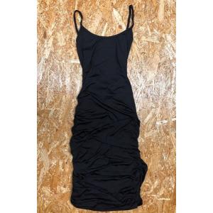 ※ブランド不明 サイズ不明 レディース 薄手 ワンピース 背開き サイドギャザー ノースリーブ 膝丈...