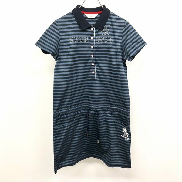 マンシングウェア Munsingwear ゴルフ ポロワンピース チュニック ボーダー ウエスト紐付...