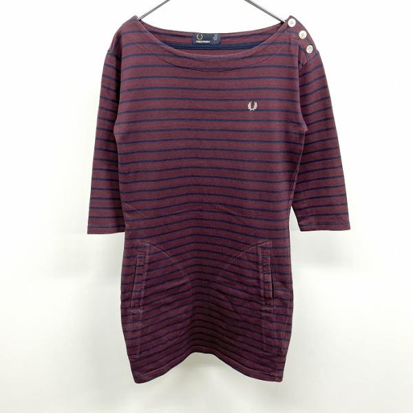 フレッドペリー FRED PERRY カットソーワンピース チュニック ボーダー 肩ボタン 7分袖 ...