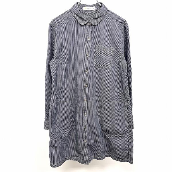 Golden Bear 若干薄手 Aライン シャツチュニック シャツワンピース ストライプ 長袖 綿...