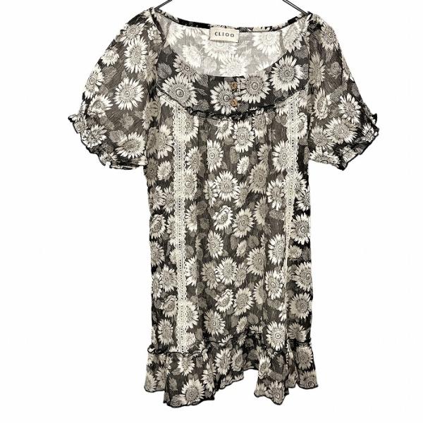 【新品/訳アリ】CLIOO 薄手 透け感 楊柳 チュニック ひまわり柄 花柄 半袖 メロウ 綿100...