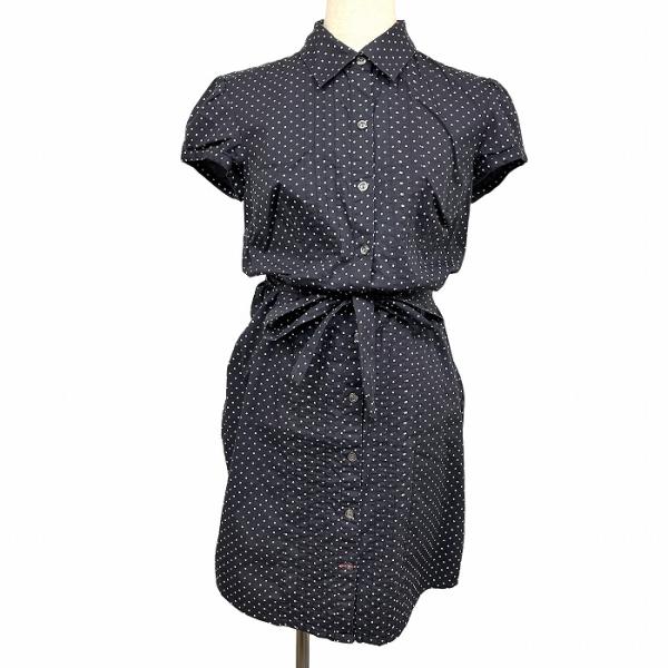 トミーヒルフィガー シャツワンピース ドット柄 半袖 フレンチスリーブ 綿×ポリウレタン S ネイビ...