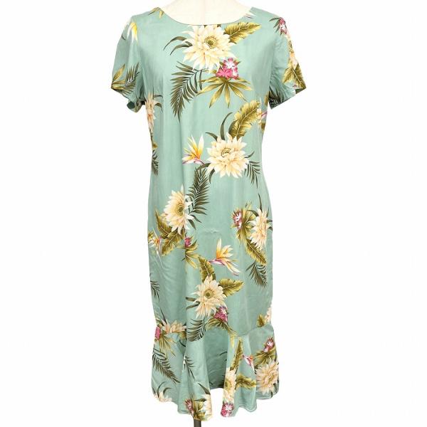 TWO PALMS アロハワンピース マーメイド ロング 花柄 裏地無し 半袖 レーヨン100% M...