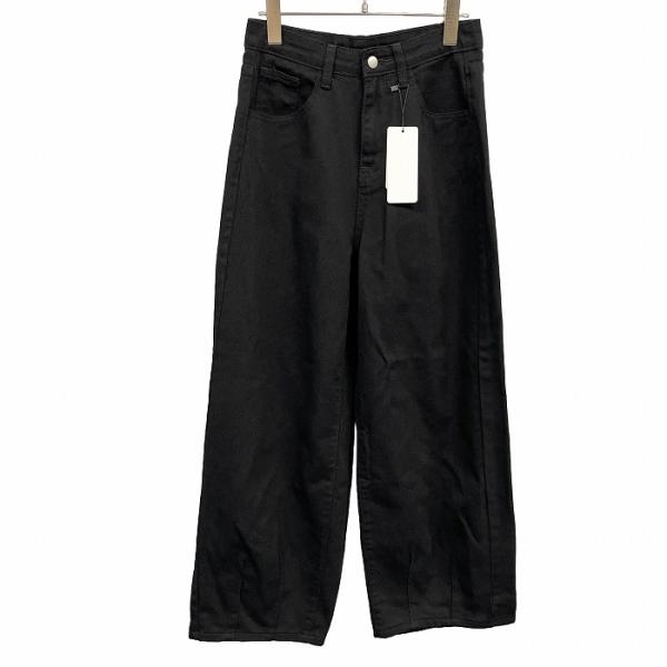 【新品】Dazy ワイドパンツ カラーデニム 裾タック テーパード 無地 ジップフライ 綿100% ...