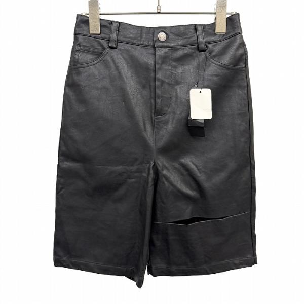 ジーナシス 【新品】 ヴィーガンレザー ハーフパンツ ショートパンツ 左ひざにスリット ウエストゴム...