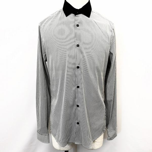 エイチアンドエム H＆M 若干薄手 シャツ ストレッチ ストライプ フレンチフロント 長袖 ポケット...