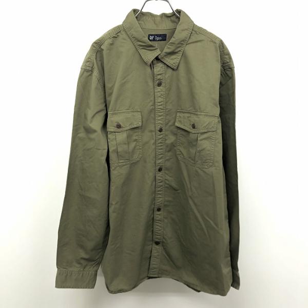 【新品】GAP ギャップ XL メンズ シャツ 大きめ 大きい 無地 両胸フラップポケット 長袖 ロ...