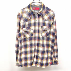 Dickies - XL メンズ 男性 ウエスタンシャツ チェック ドットボタン 長袖 綿100% ネイビー×レッドピンク系×イエロー×ブラウン×ホワイト