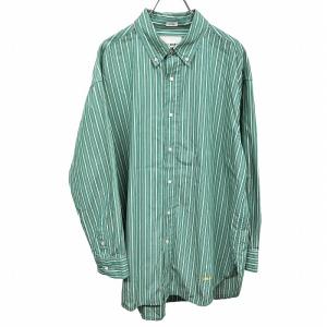 ニコアンド niko and ... ビッグシャツ ボタンダウン ストライプ 刺繍 『YUMMY』 長袖 綿100% F グリーン 緑×茶×ベージュ×白 レディース